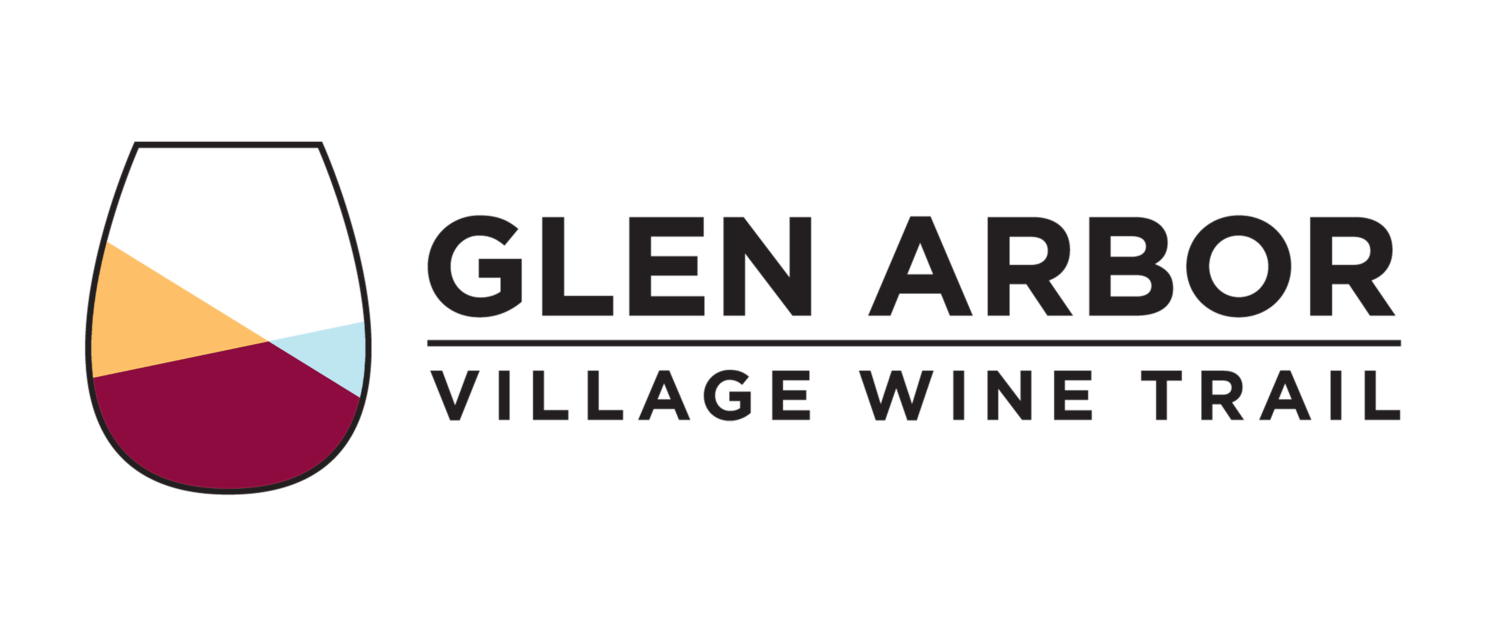 Glen Arbor Village Wine Trail logo with black and white checkered backgorund