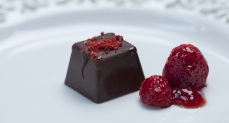 raspberries and chocolate up close