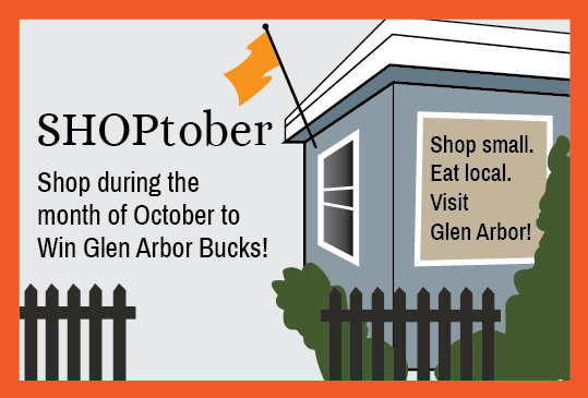 shop small eat local; SHOPtober event graphic for Glen Arbor