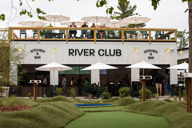 mini golf, sky deck, eat and drink at River Club Glen Arbor