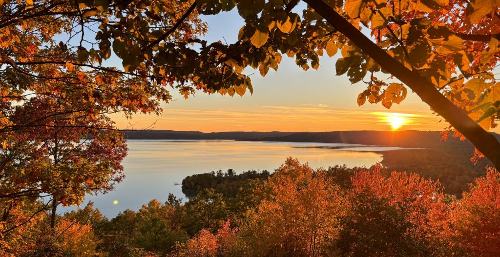 sunset view in fall from miller hill over glen lakes