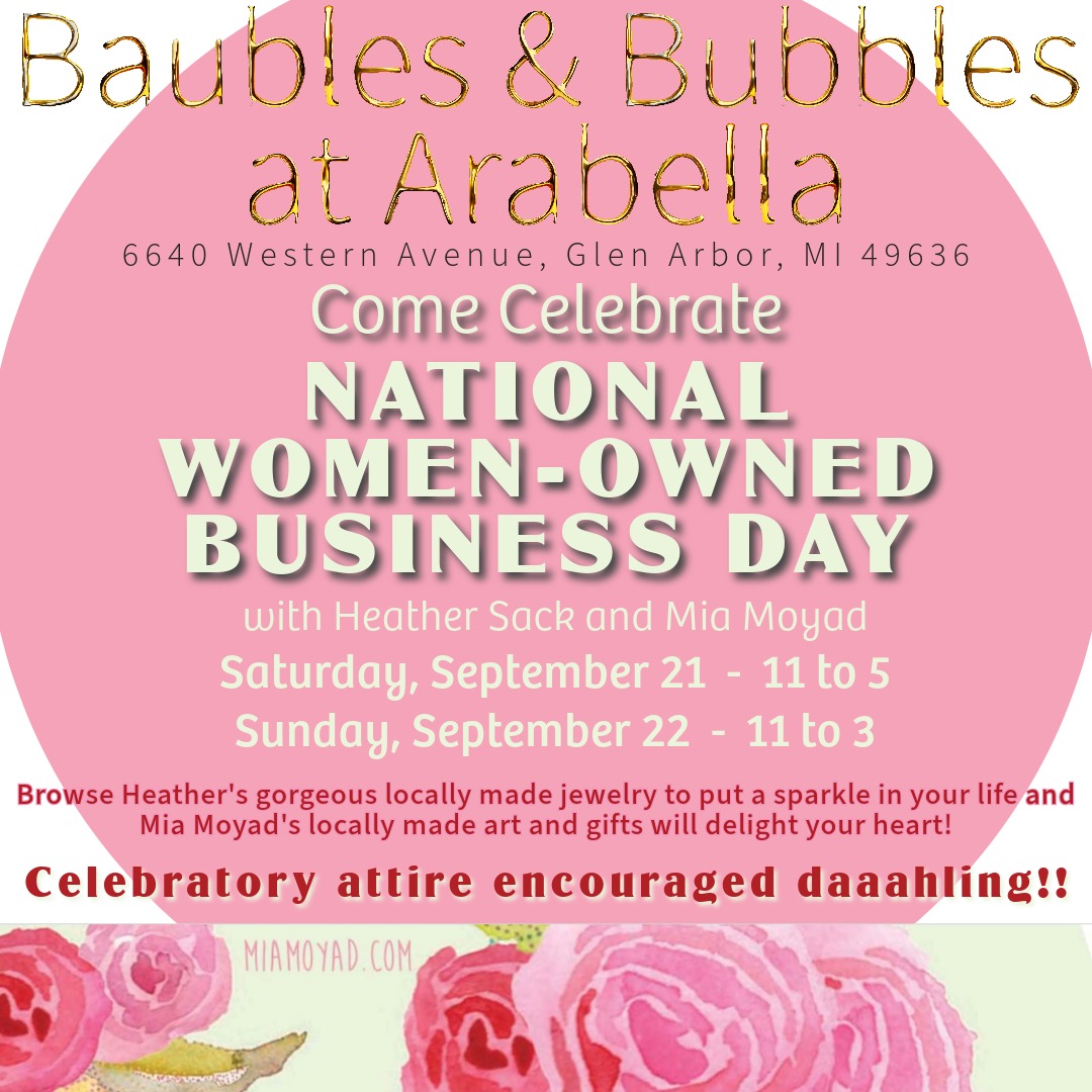 women owned business event in glen arbor "baubles and bubbles" flyer